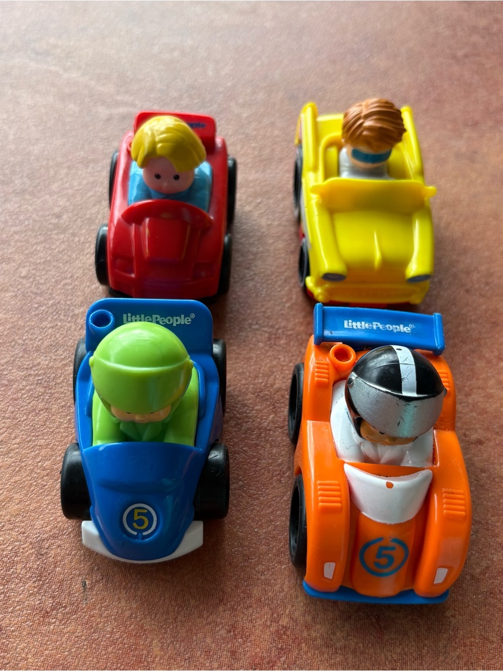 Little People Race Cars Drivers Wheelies (4) Red Yellow Blue Orange 2009-2019